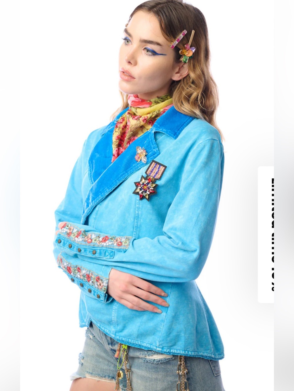 NWT Aratta Silent Journey- Colonel Jacket Embroidered & Velvet Detail Blazer - Picture 7 of 14